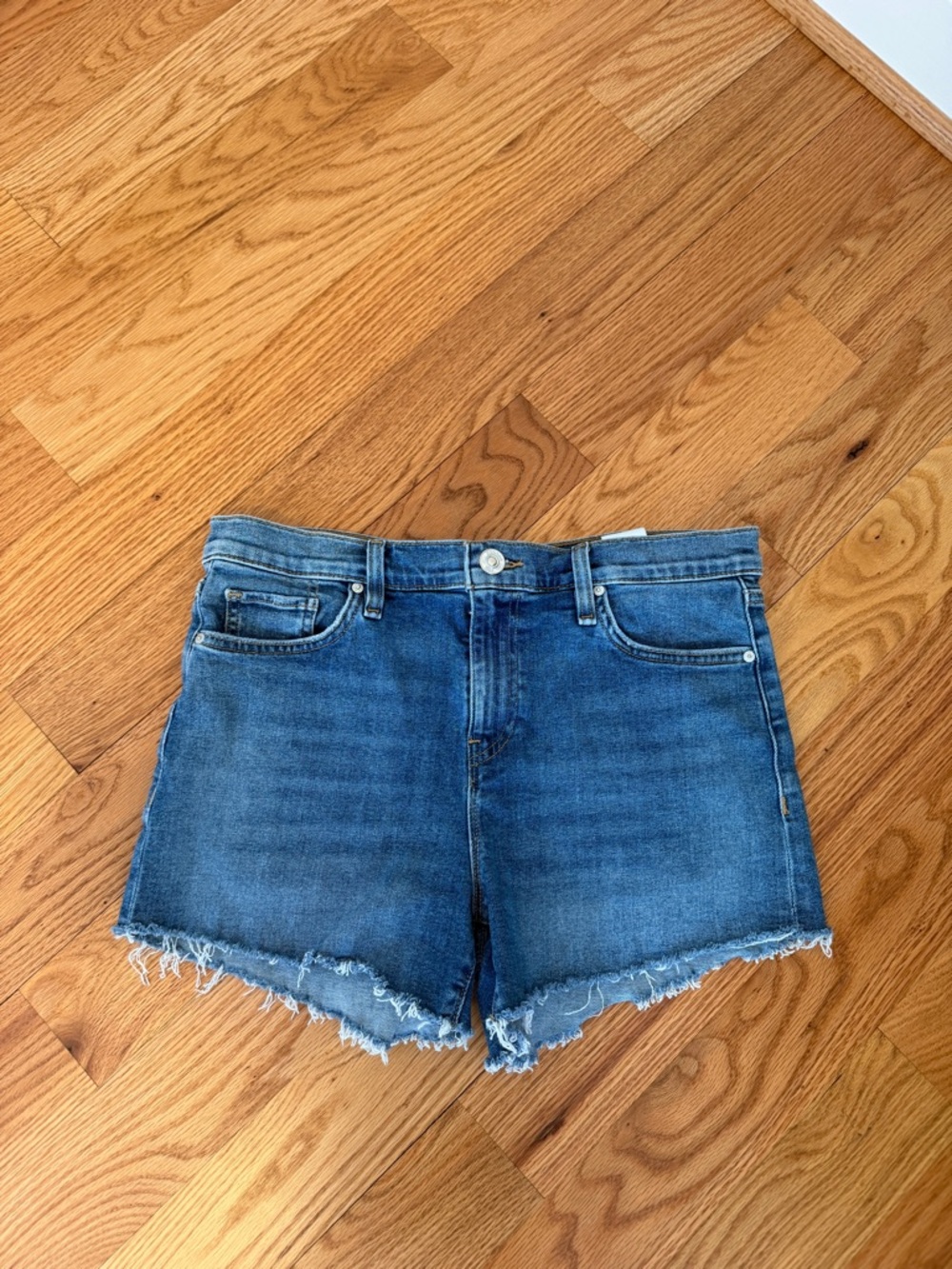 Hudson Jeans Medium Blue Frayed Hem Denim Shorts